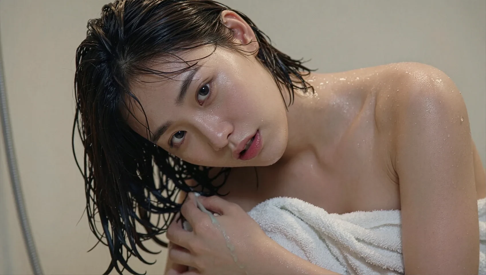 Wide frame of a fictional AI character closing the AI sexting chat with photos page